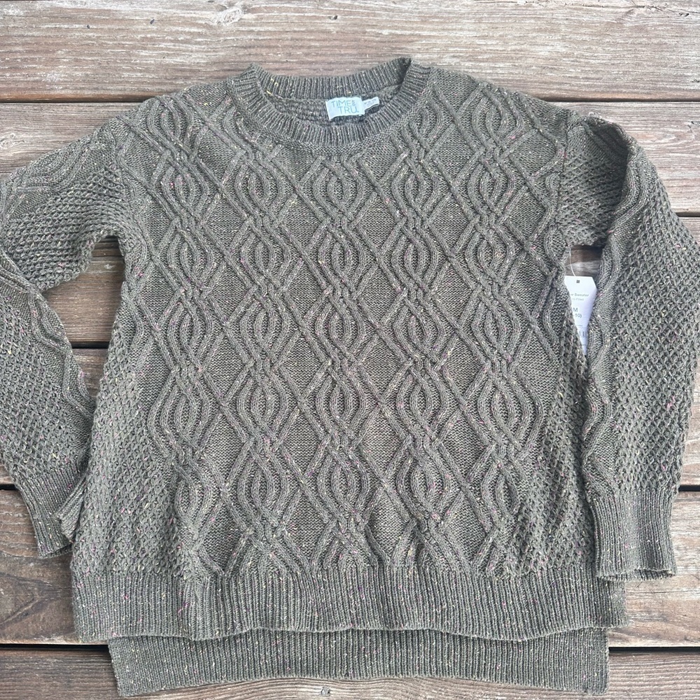 Time and Tru Olive Green Crew Neck Sweater